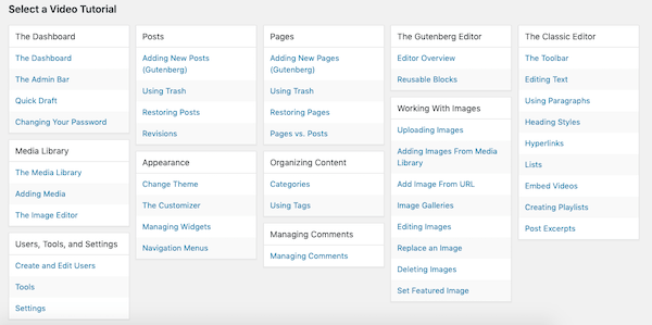 Your users can select from a range of helpful video tutorials