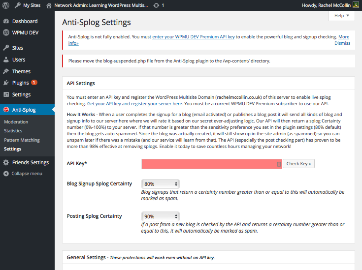 Anti-splog plugin - setting screen
