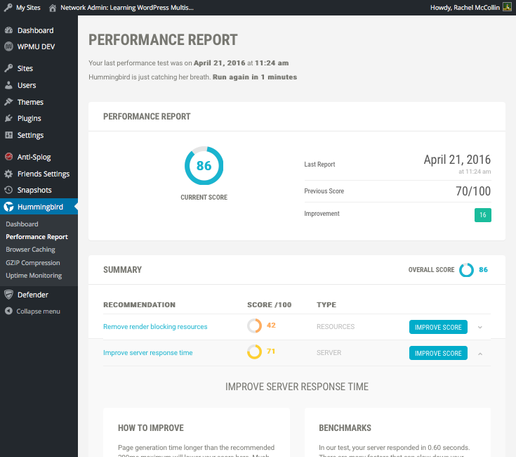 Hummingbird - improving individual performance scores