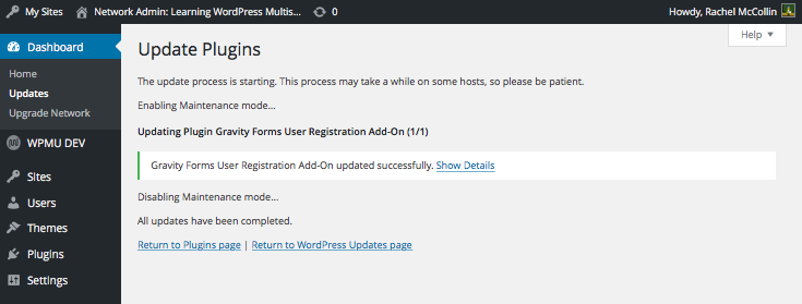 The plugin updated notification