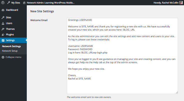 WordPress Multisite welcome email - edited text