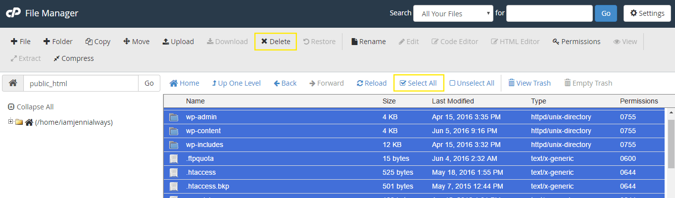 All files have been selected in the File Manager.