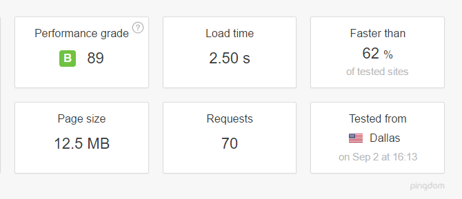 screenshot of pingdom website speed test