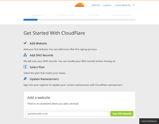 Cloudflare's screen for adding a domain 