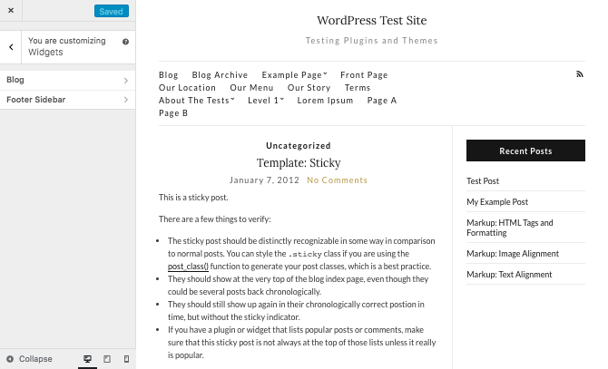customizer - editing widgets