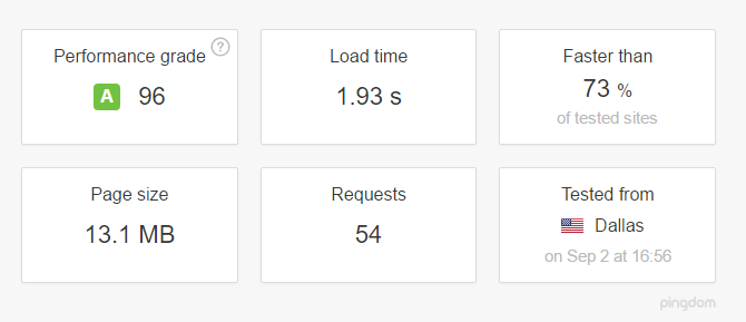screenshot of pingdom website speed test