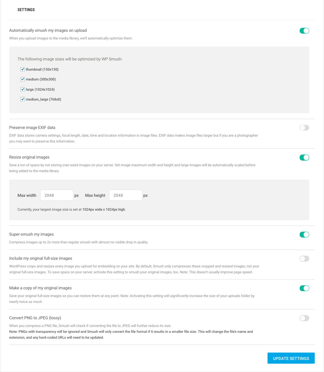 Smush Pro settings