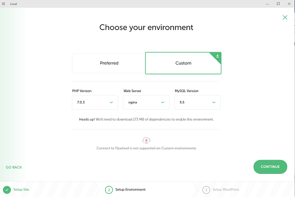 Setup a Custom environment