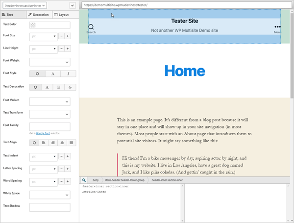SiteOrigin CSS Custom CSS screen.