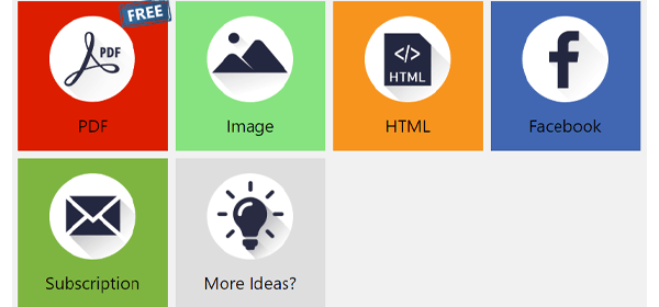 Showing the five free module types including PDF, image, HTML, Facebook, Subscription