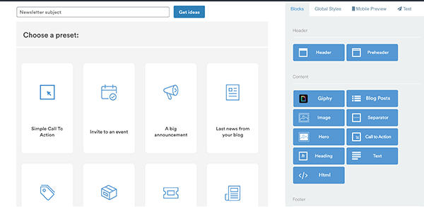 Newsletter drag and drop feature.