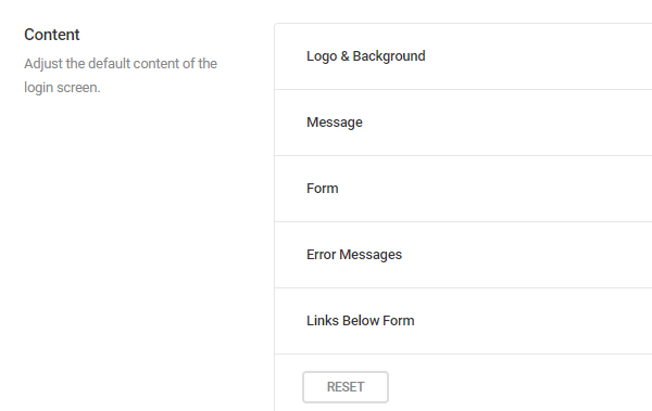 Showing the customization menus where you can amend the logo, message form, error messages etc.