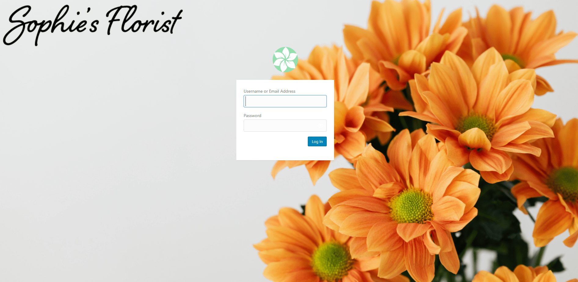 Screenshot of a customized login page for 'Sophie's Flowers'