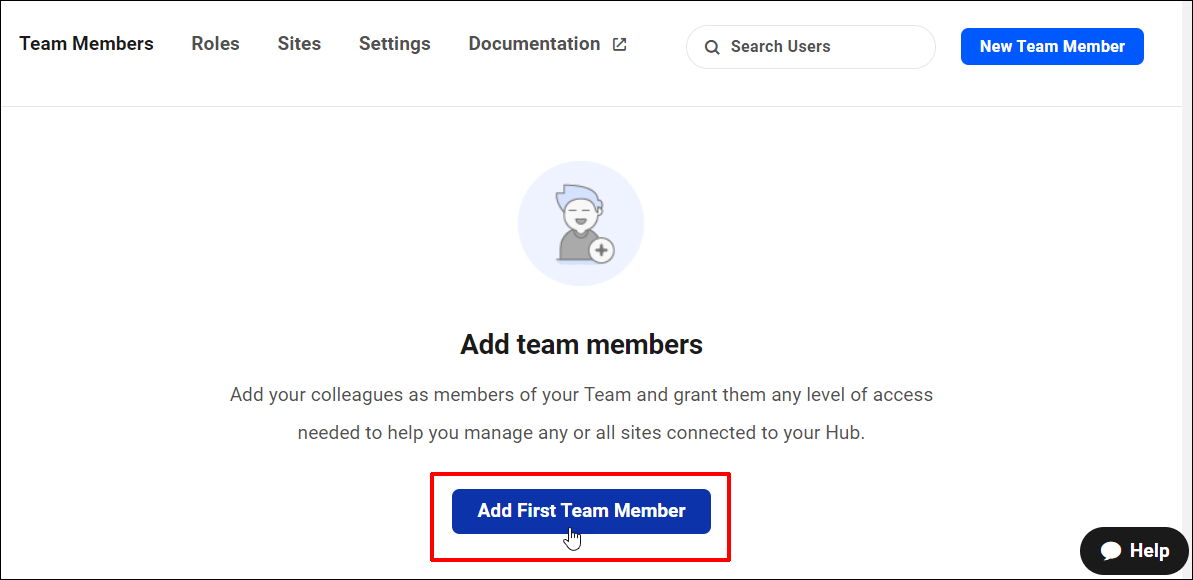 The Hub - Team screen with no members added yet.