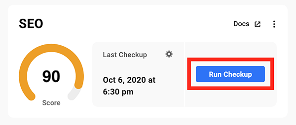 The SEO section and where you run a checkup.