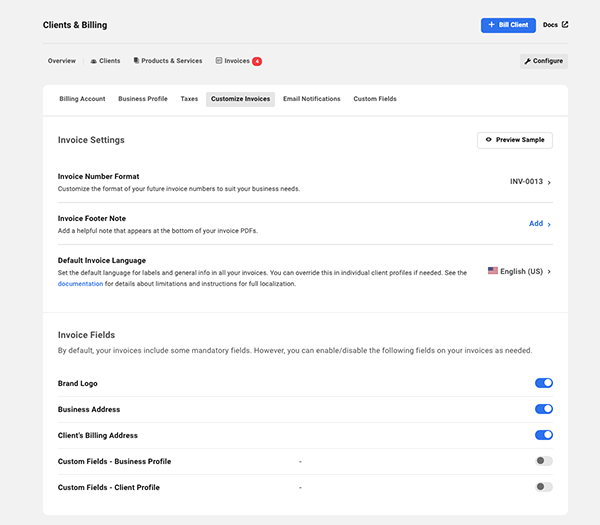 Custom invoice field