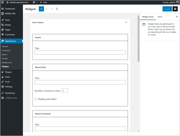 Gutenberg - Block-based Widgets Screen.