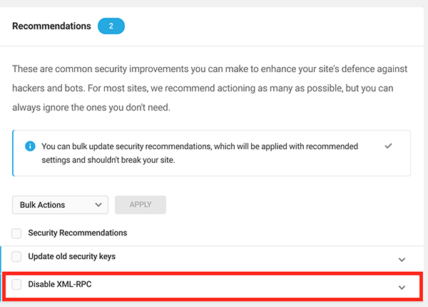 Image on where to disable XML RPC.