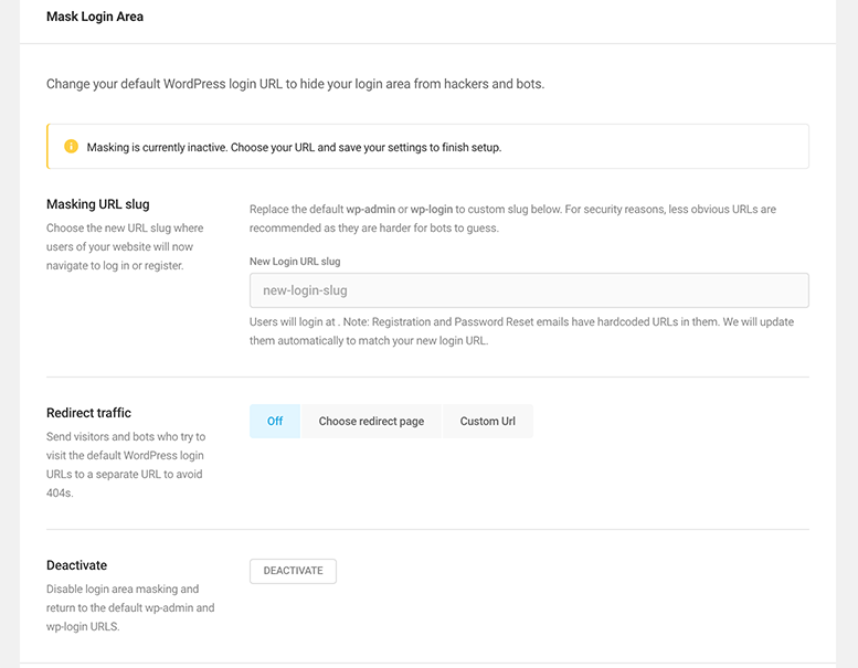 Mask login area settings.