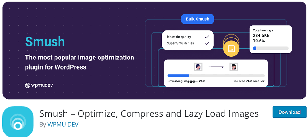 Smush image optimisation and compression plugin for WordPress.