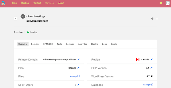 An example showing full hosting tab access