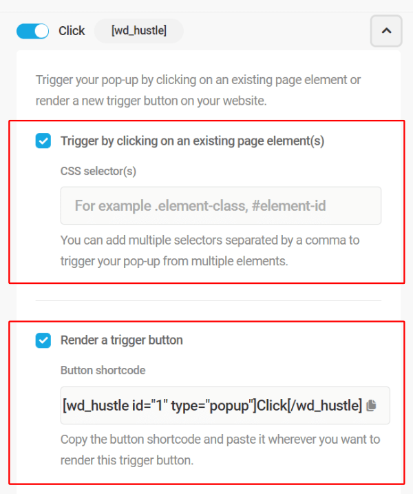 Click render a trigger button