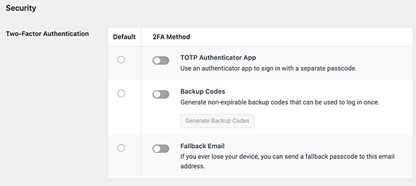 backup codes area