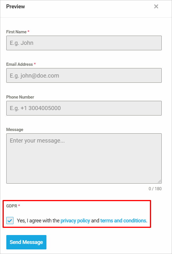Forminator contact form with GDPR field.