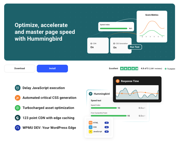 A look at the landing page of our performance optimization plugin, Hummingbird