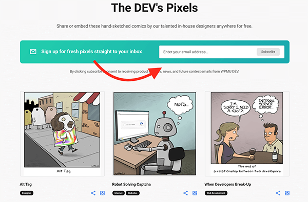 Where you subscribe to The Dev's Pixels.