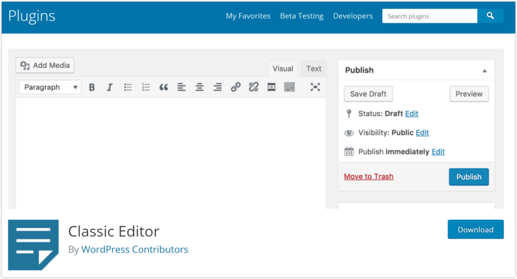 2018 Classic Editor Plugin