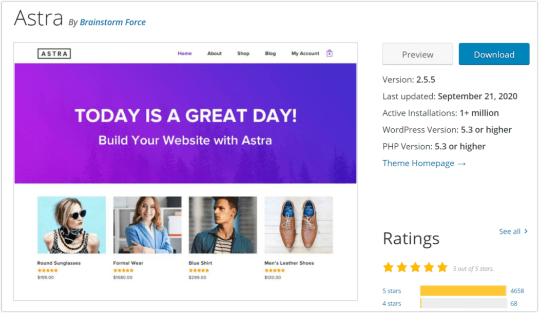 2020 Most Popular Theme – Astra