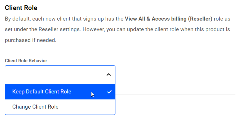 Hosting Reseller - Client Role Settings