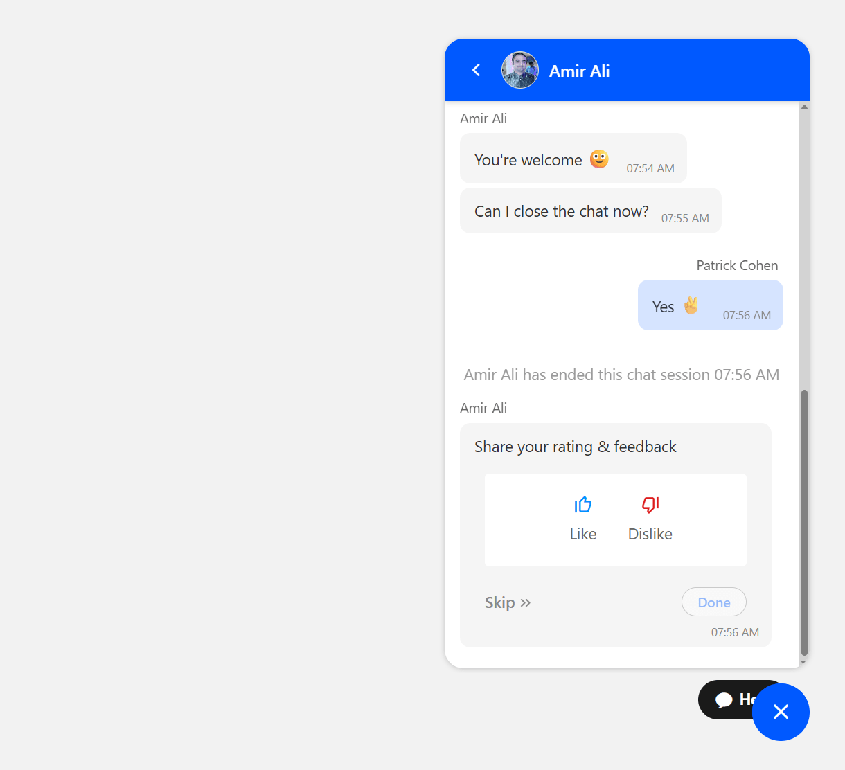 WPMU DEV in-chat end survey