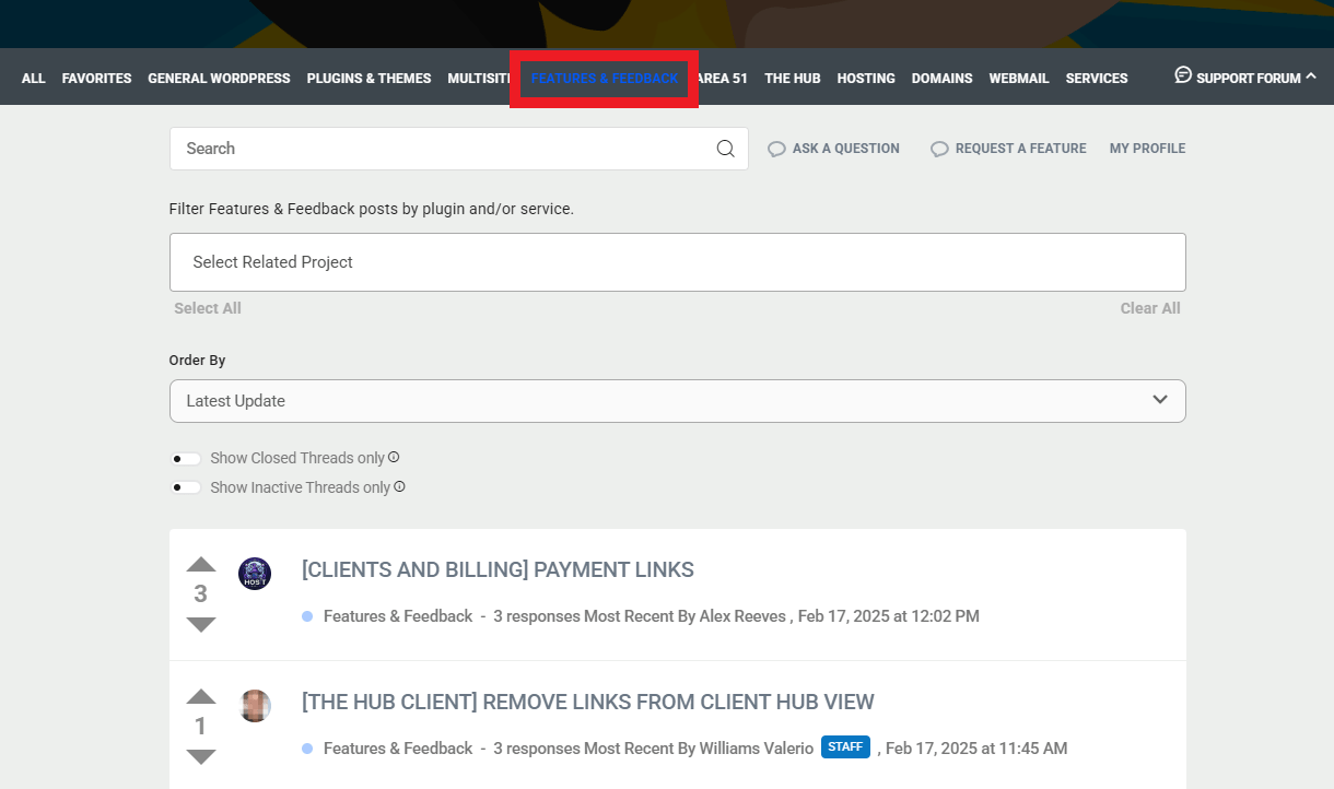 Features & Feedback forum