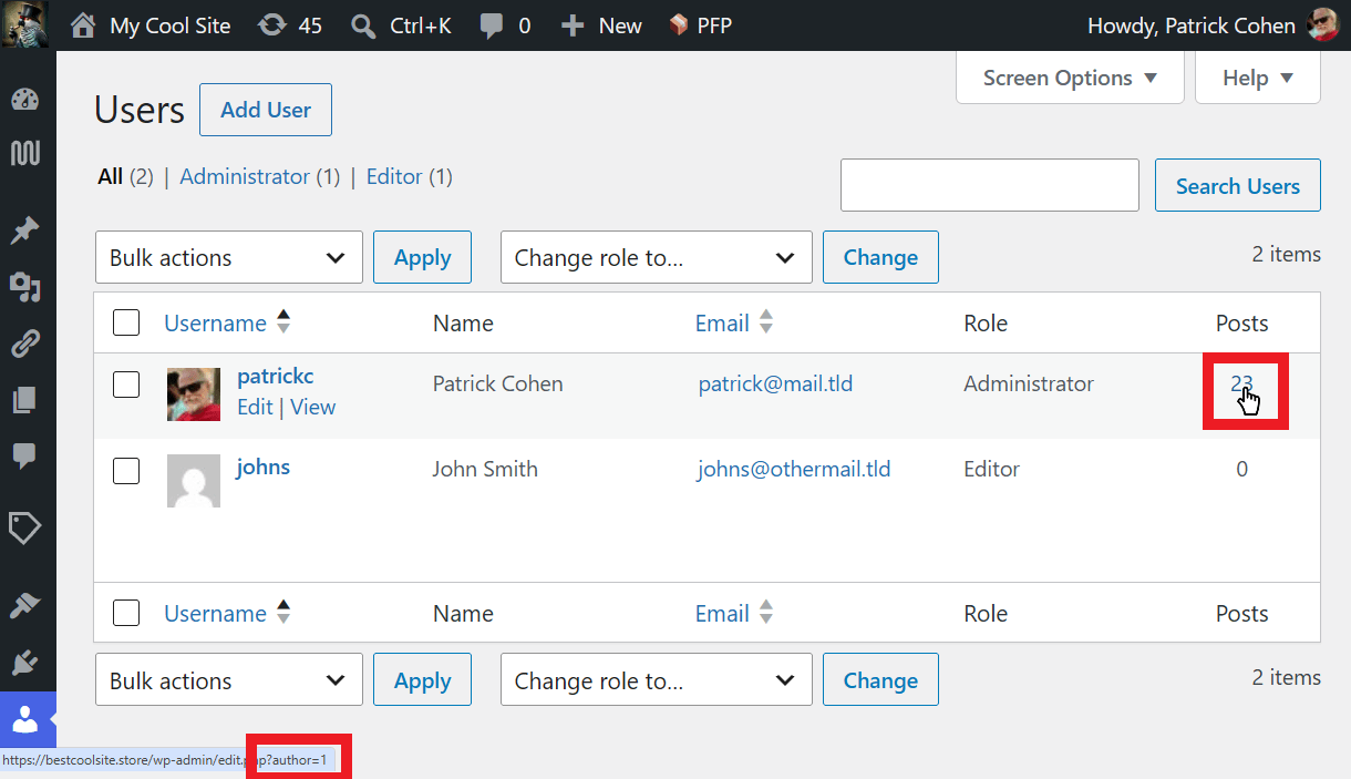 User ID revealed in Users list