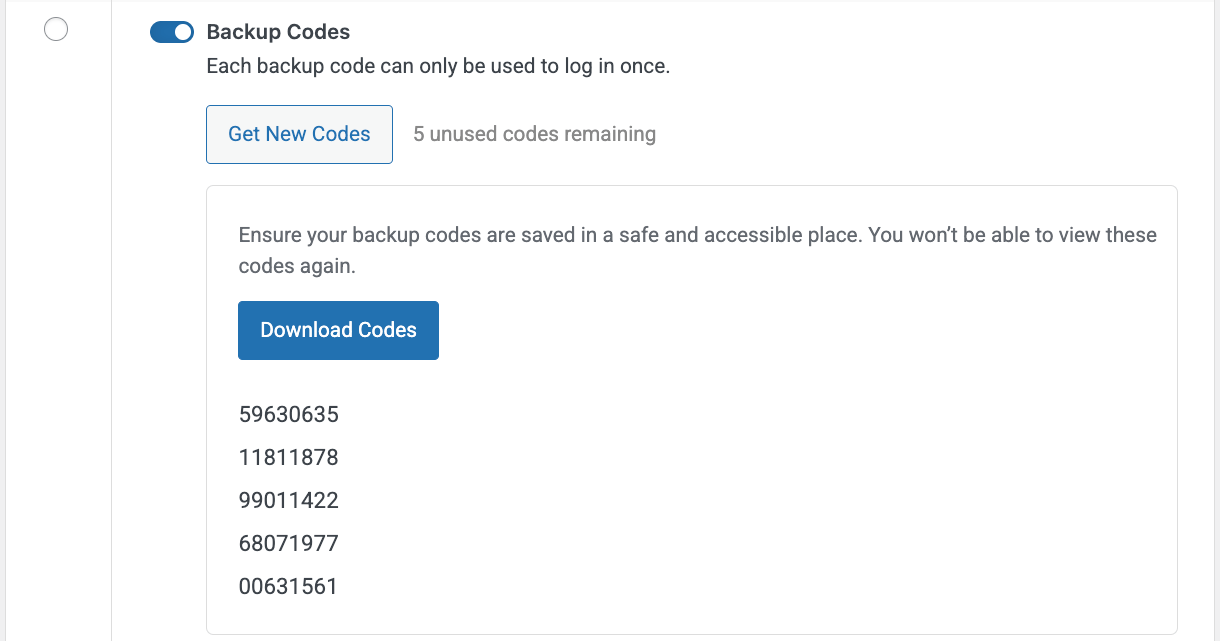 Two-factor authentication backup codes in Defender
