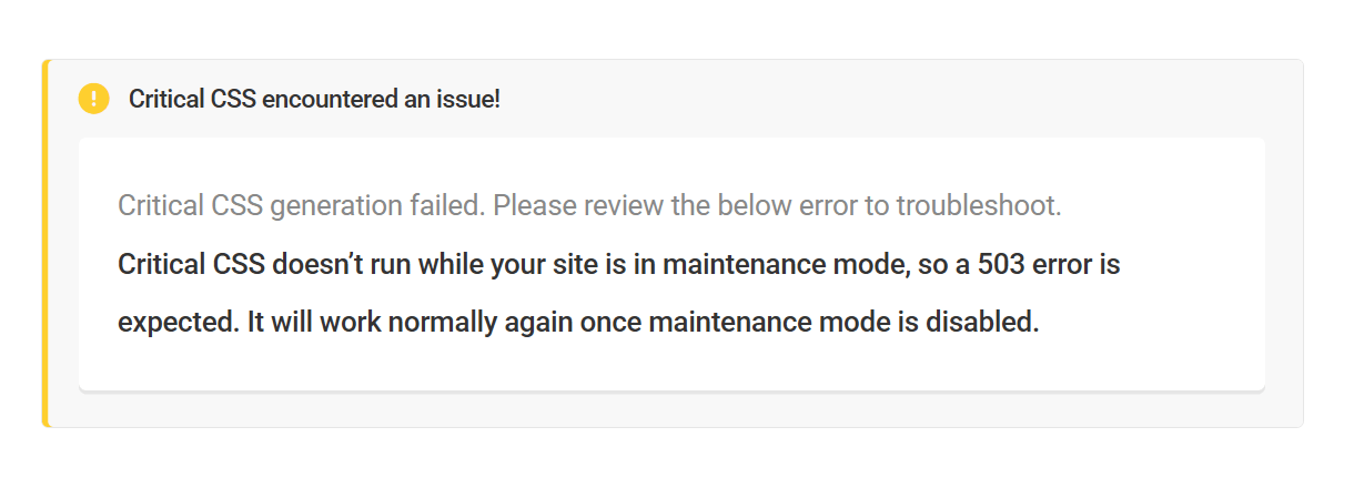 Critical CSS 503 notice during maintenance mode