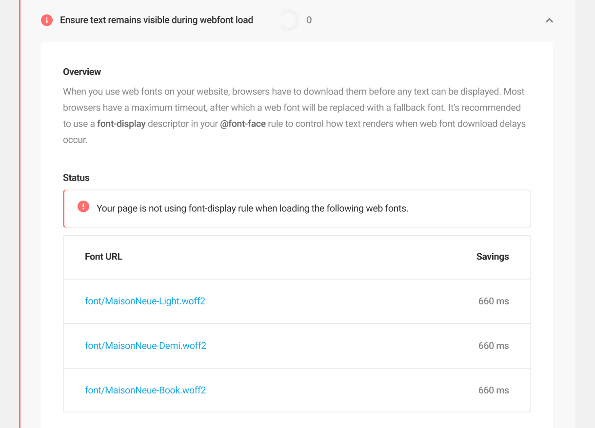 Ensure text remains visible during webfont load audit