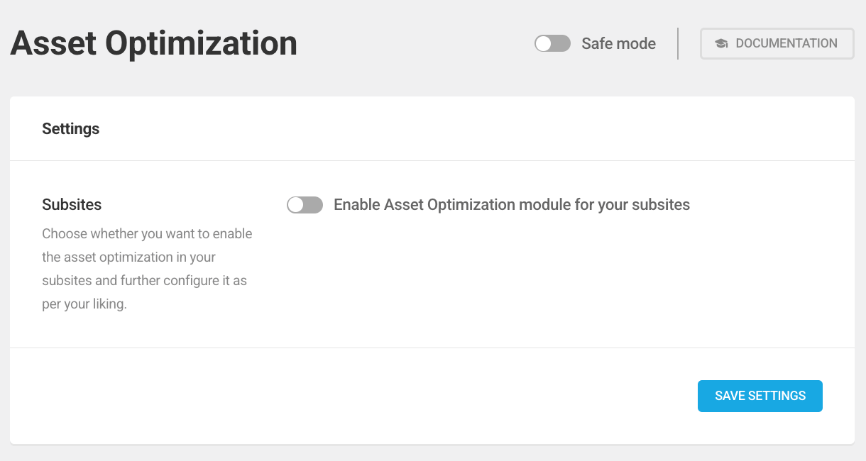 Enable asset optimization for subsites