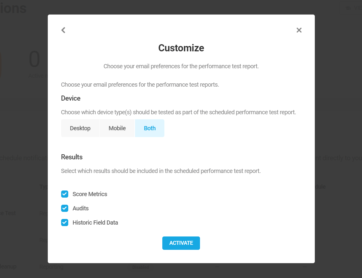 Settings for Hummingbird performance test reports