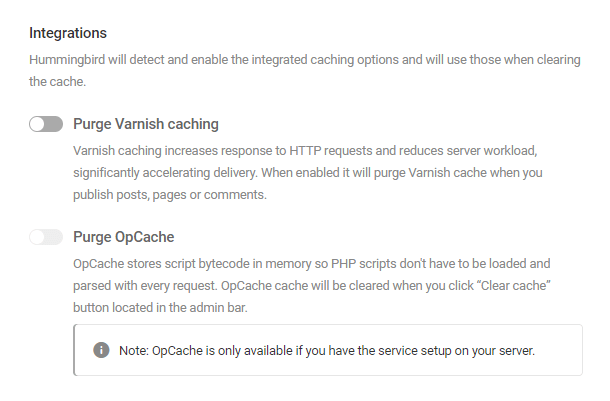 Integrated server caching options