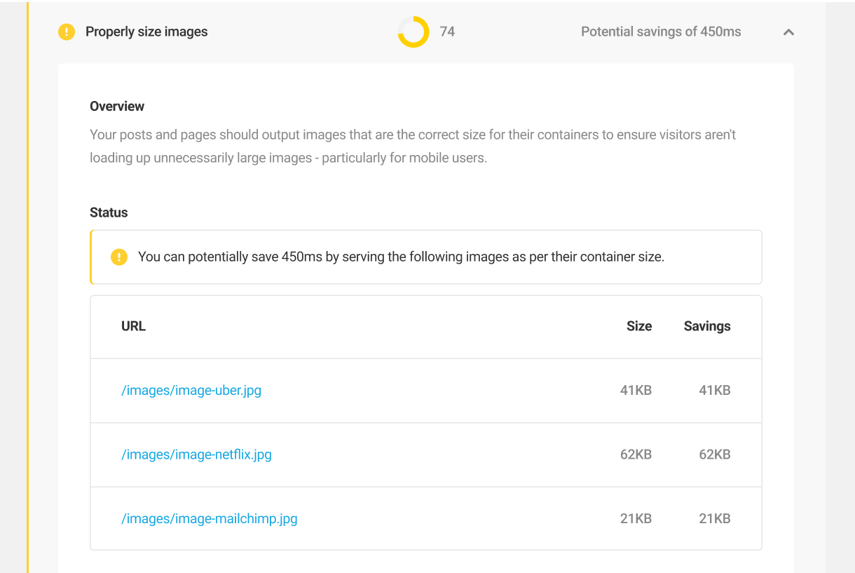 Properly size images audit