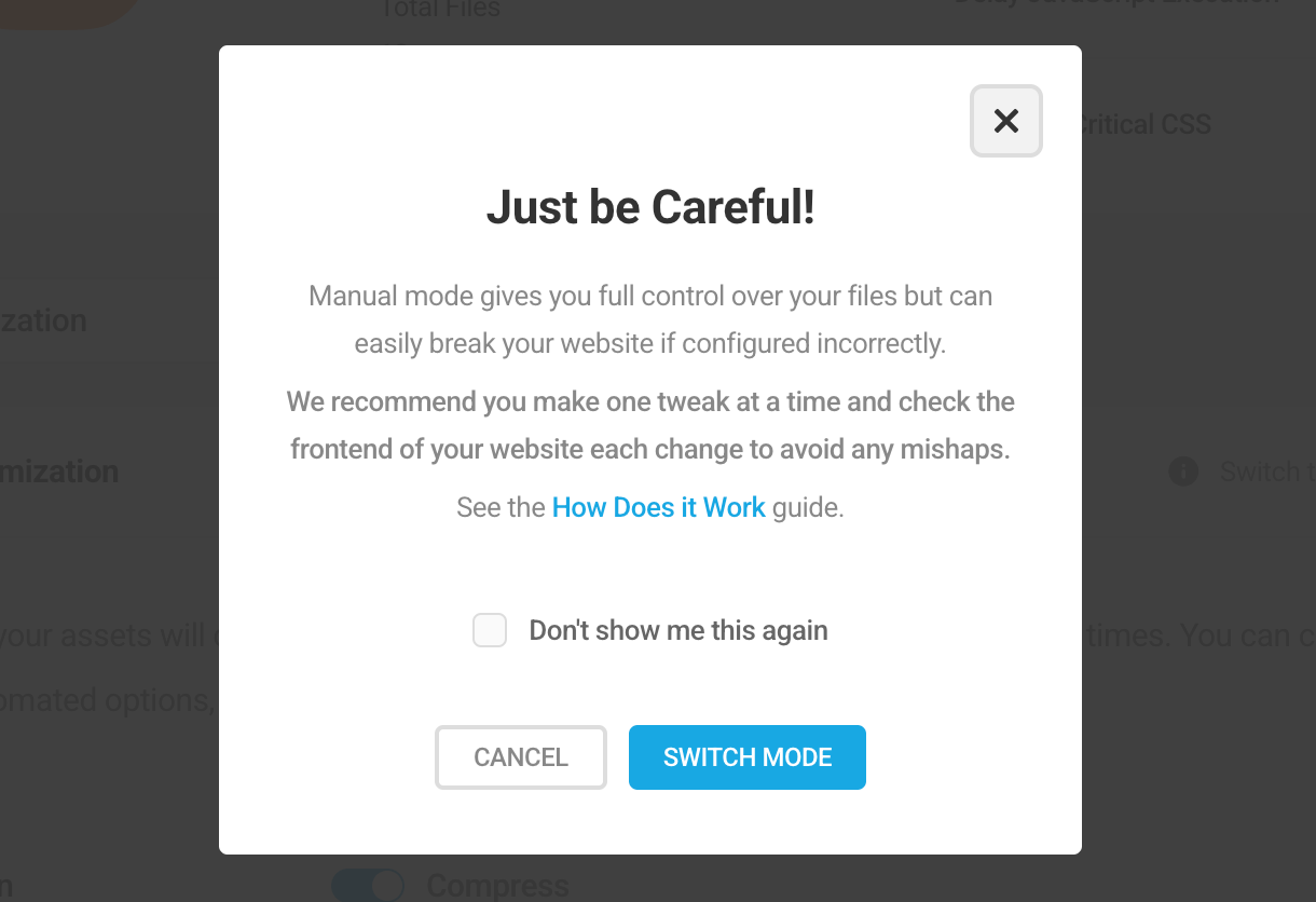 Dev Mode warning modal