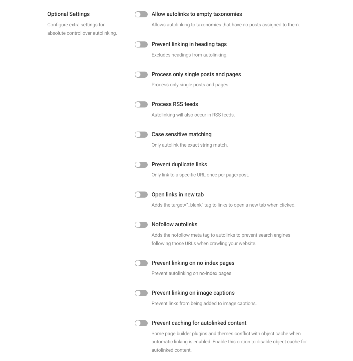 Optional auto-linking settings in SmartCrawl