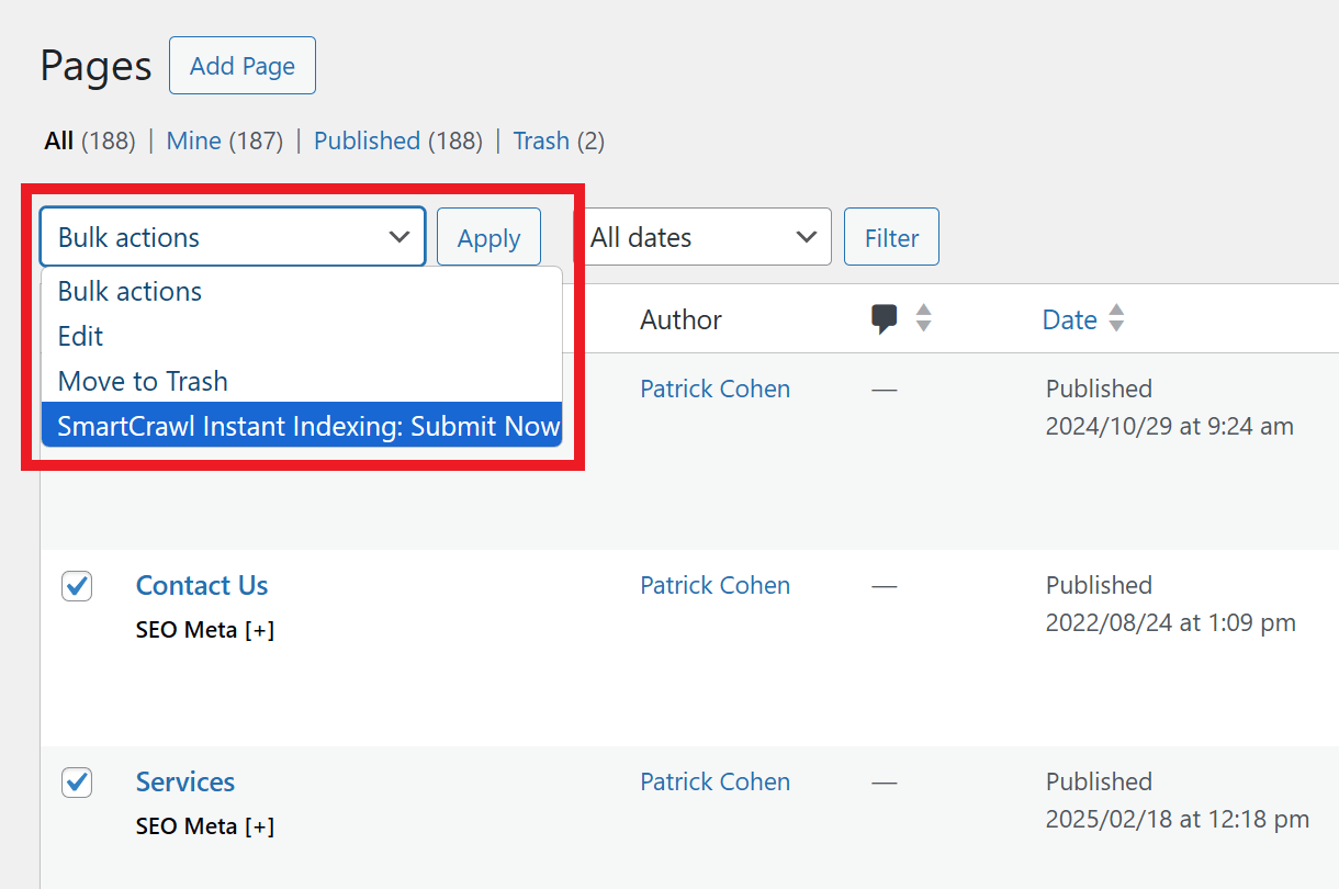 Bulk submit existing posts to IndexNow in SmartCrawl