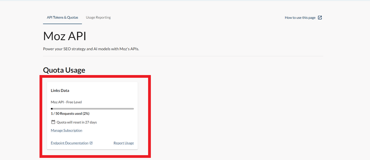 moz api usage quota