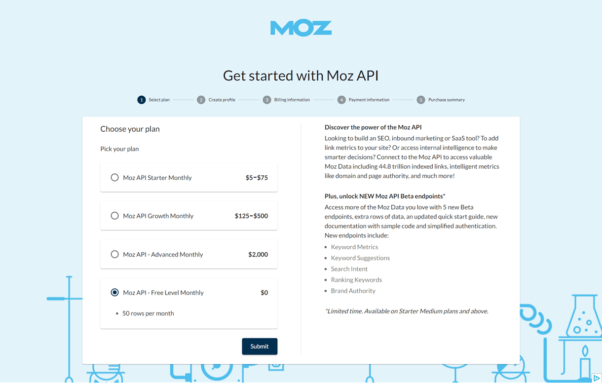 select moz api plan