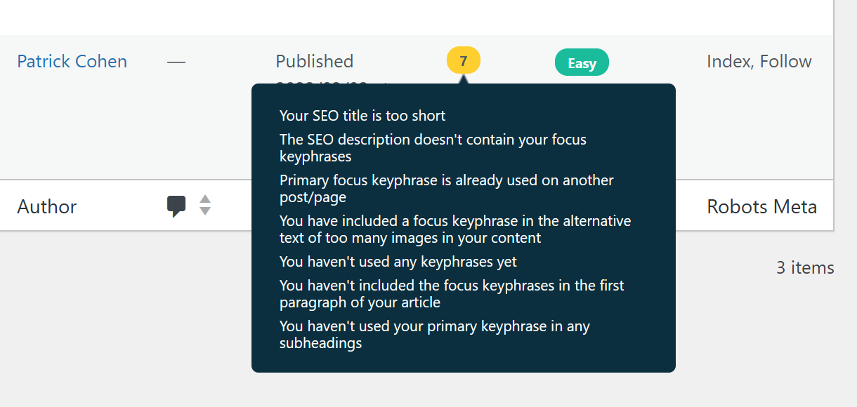 SmartCrawl SEO recommendations on posts and pages screens
