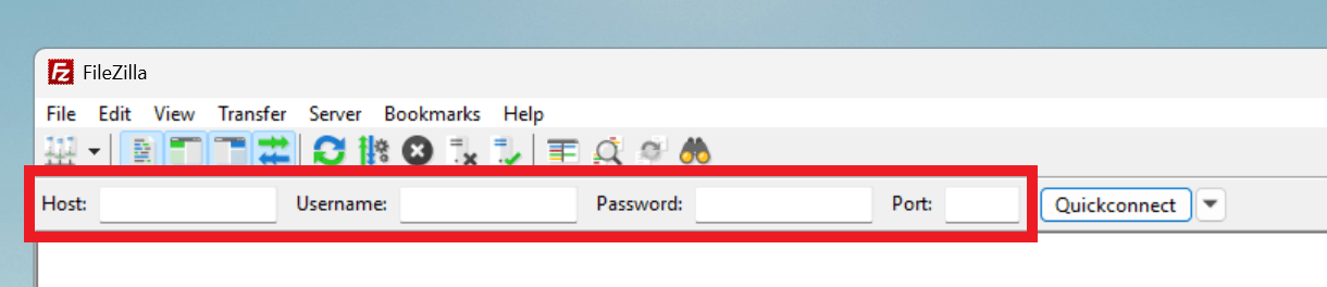 Connection fields from Filezilla